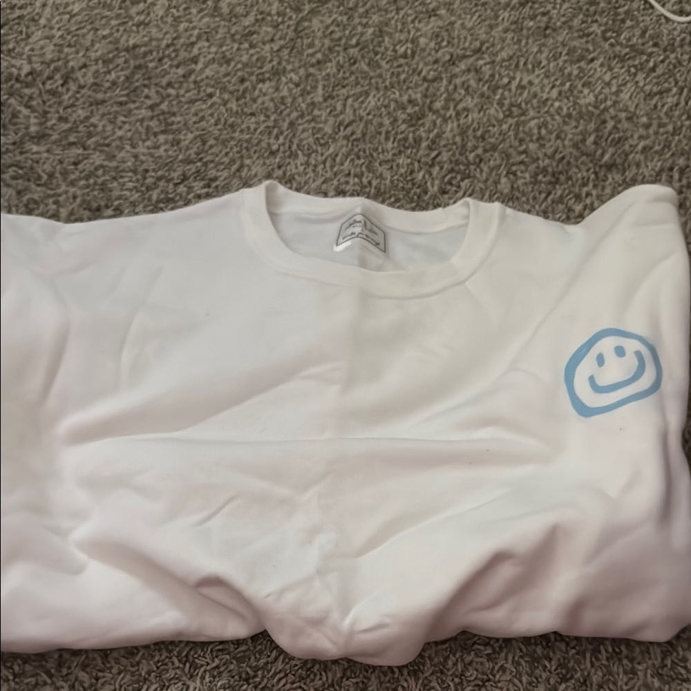 White Sweatshirt with Blue Smiley